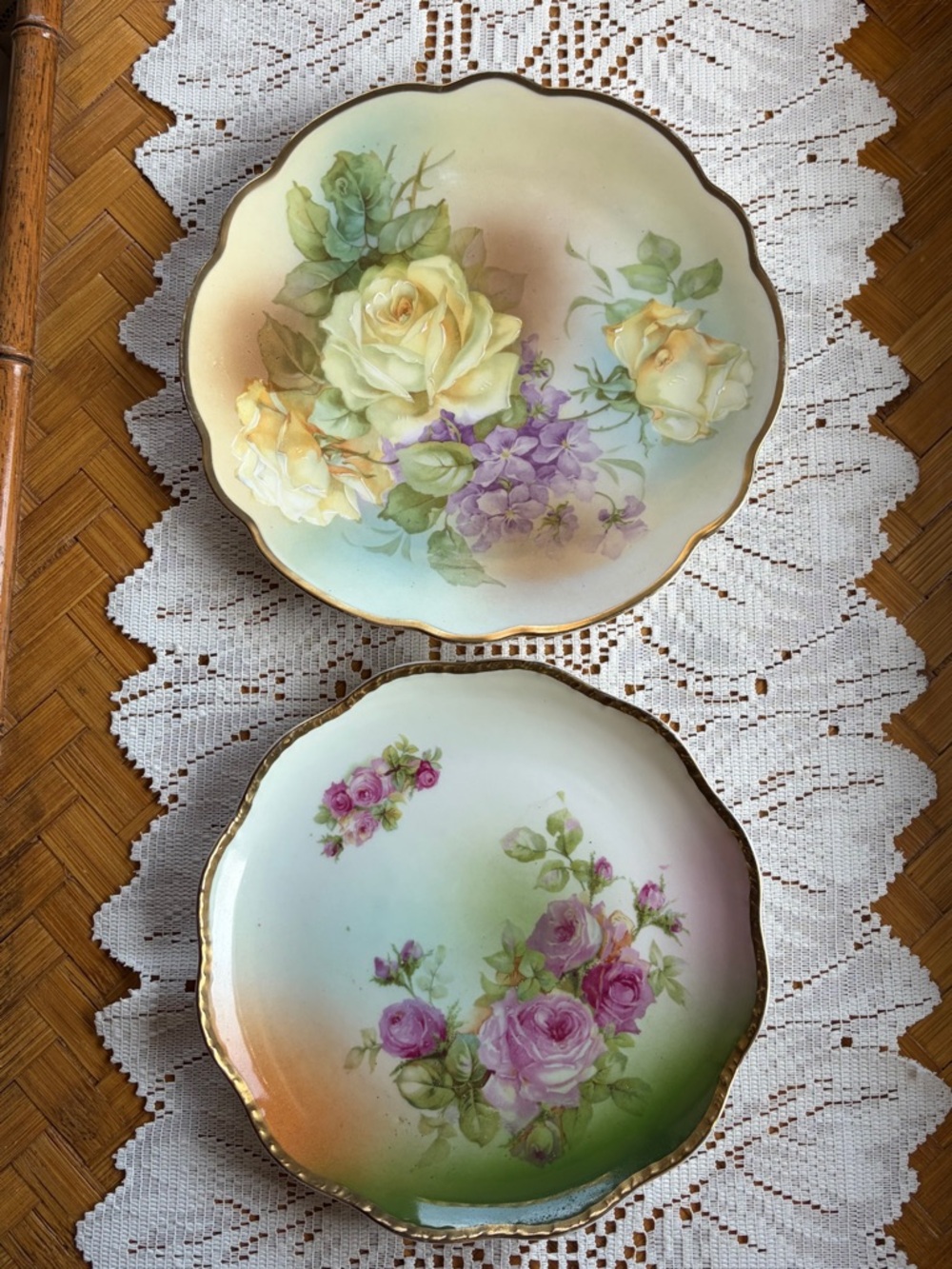 Vintage Bavaria Floral Plates Set Gold Trim Cottagecore Roses 🌹